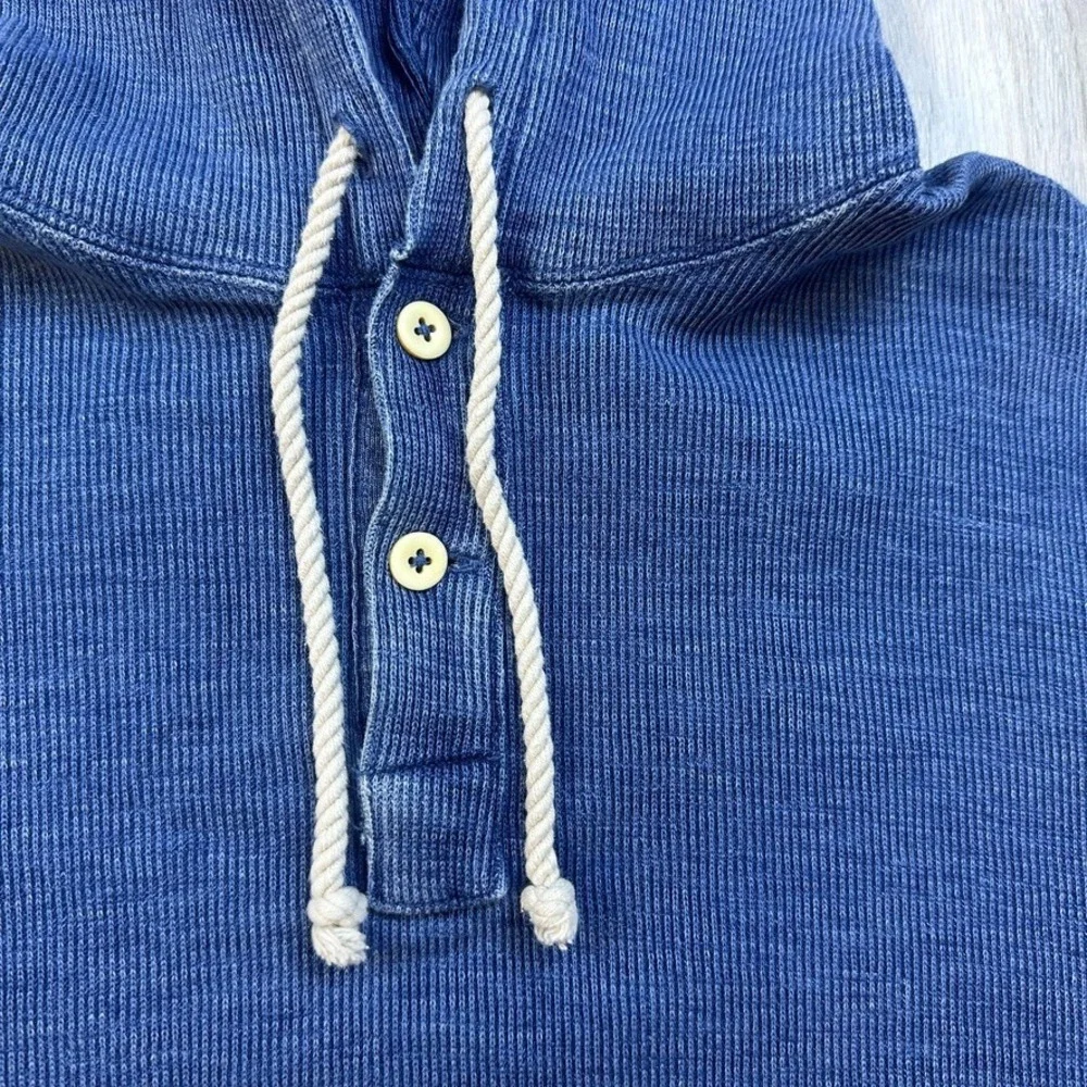 Polo Ralph Lauren Mens Blue Waffle Knit Henley Hoodie Vintage Thermal Large
